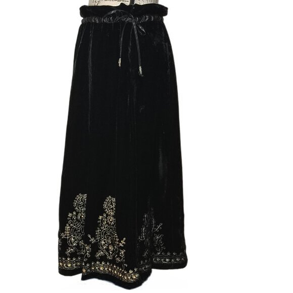 Carole Little Vintage 90s Black Velvet Beaded Midi Skirt 12 - Gypsy Boho Fall - Picture 5 of 8